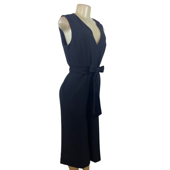 Icōne Black Sleeveless Midi Jumpsuit With Tie Waist & V-Neckline Size 8 - Picture 2 of 9